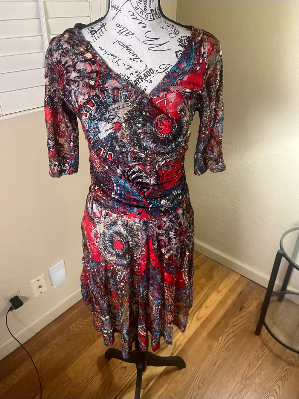 An Ren New York Artistic Mixed Print Mesh Midi Dress